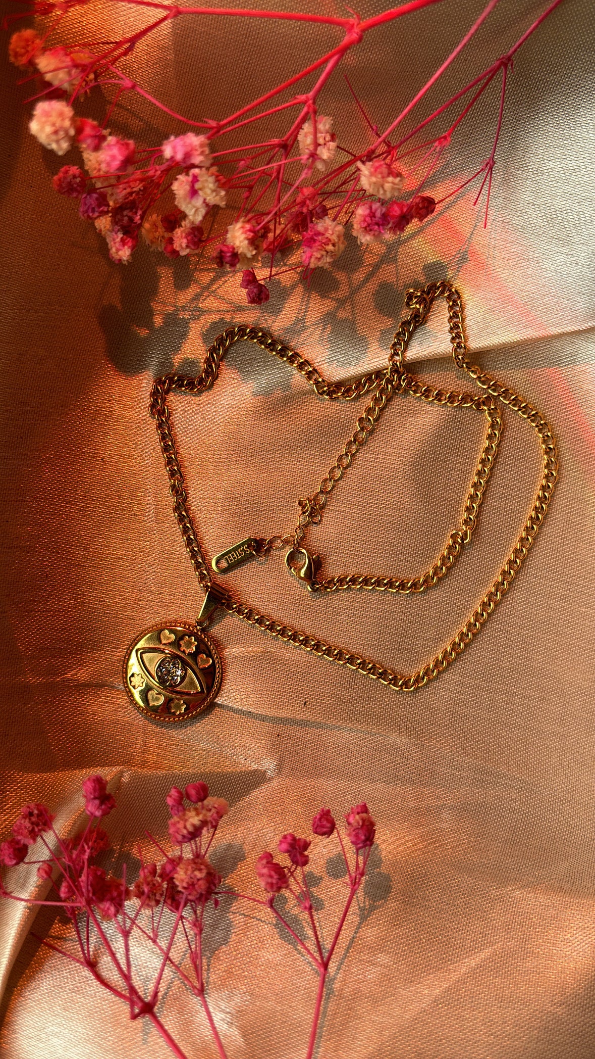 Golden Glimmer Eye Pendant Necklace