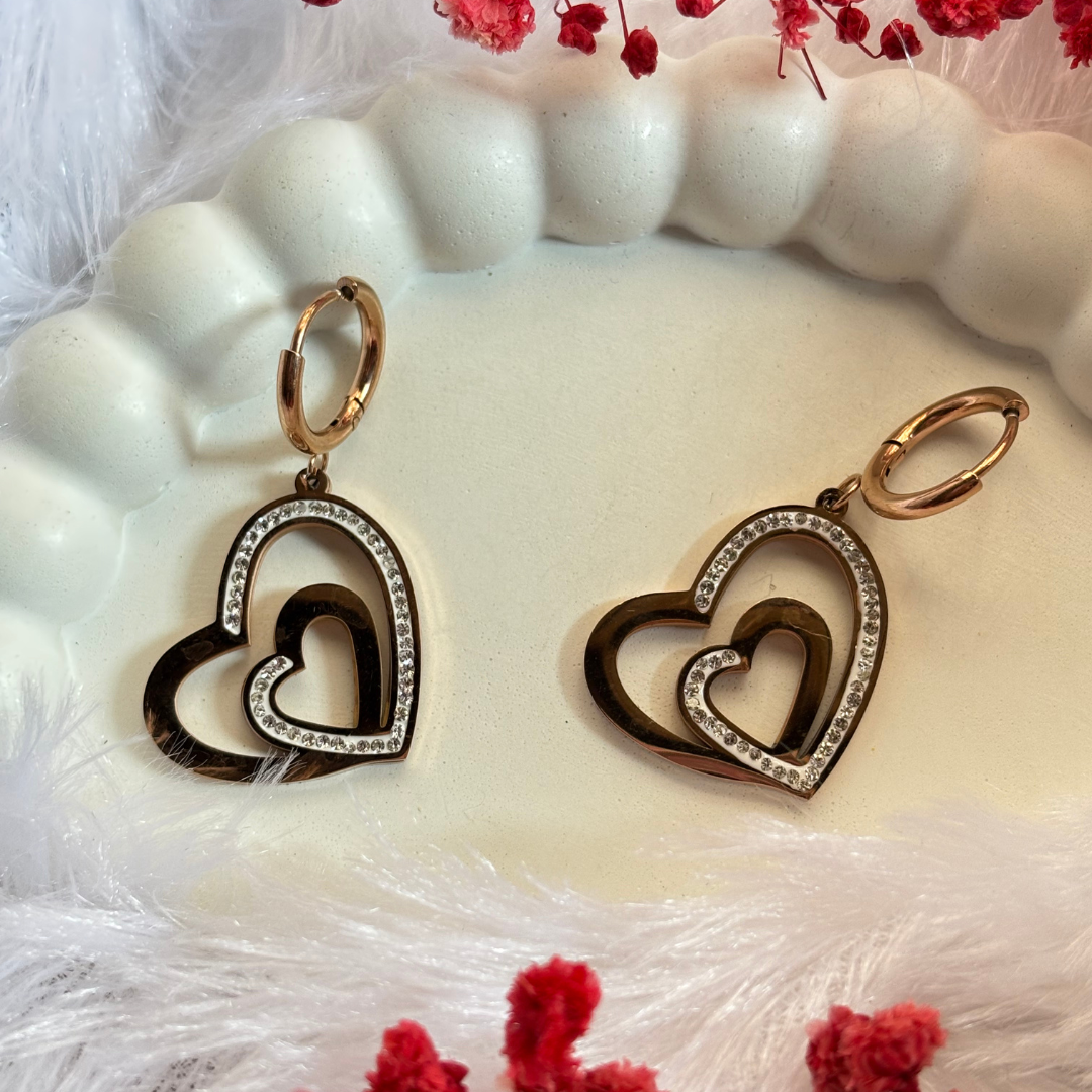 Diamond Kiss Heart Hoops