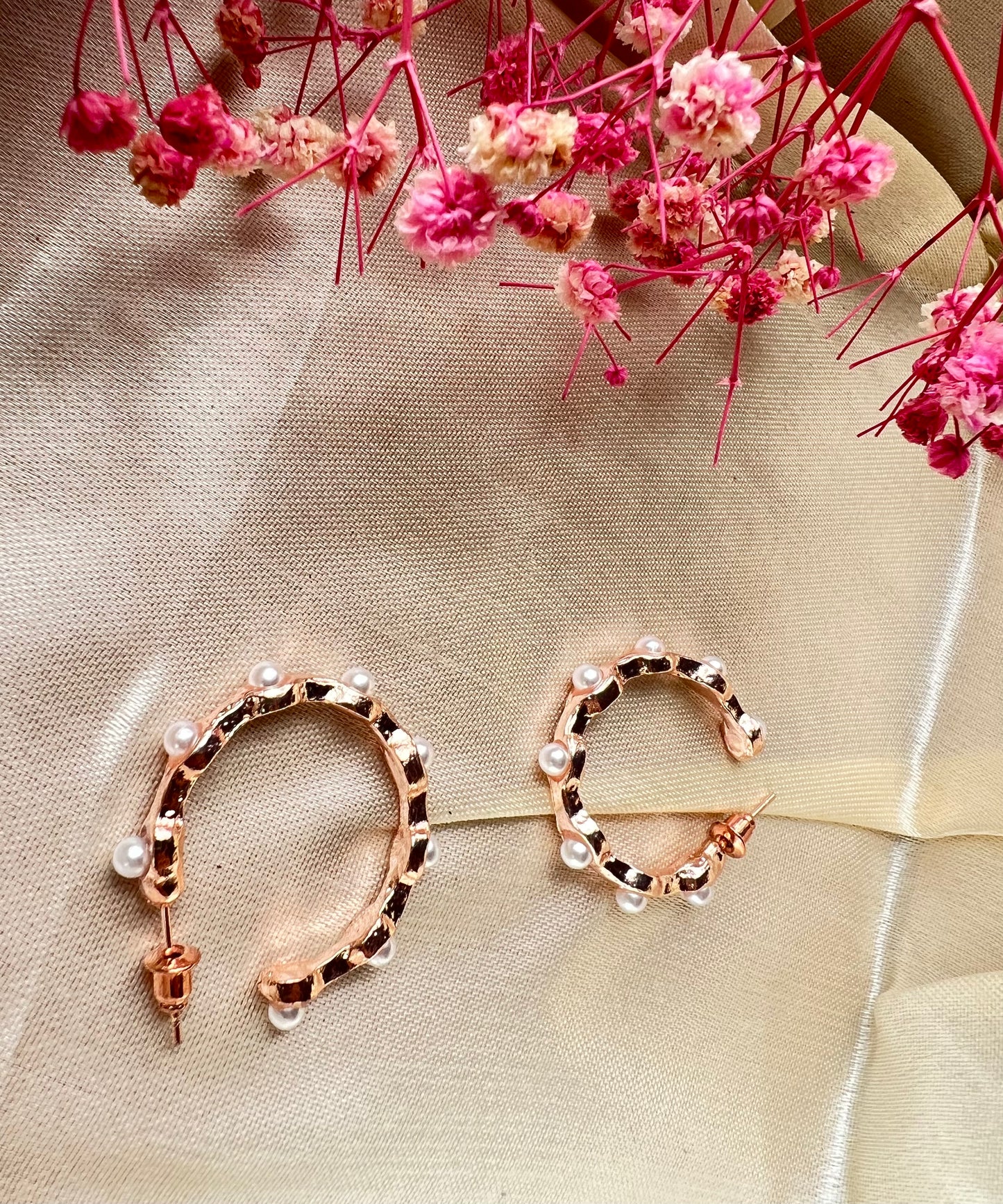 Pearl-Studded Rose Hoops