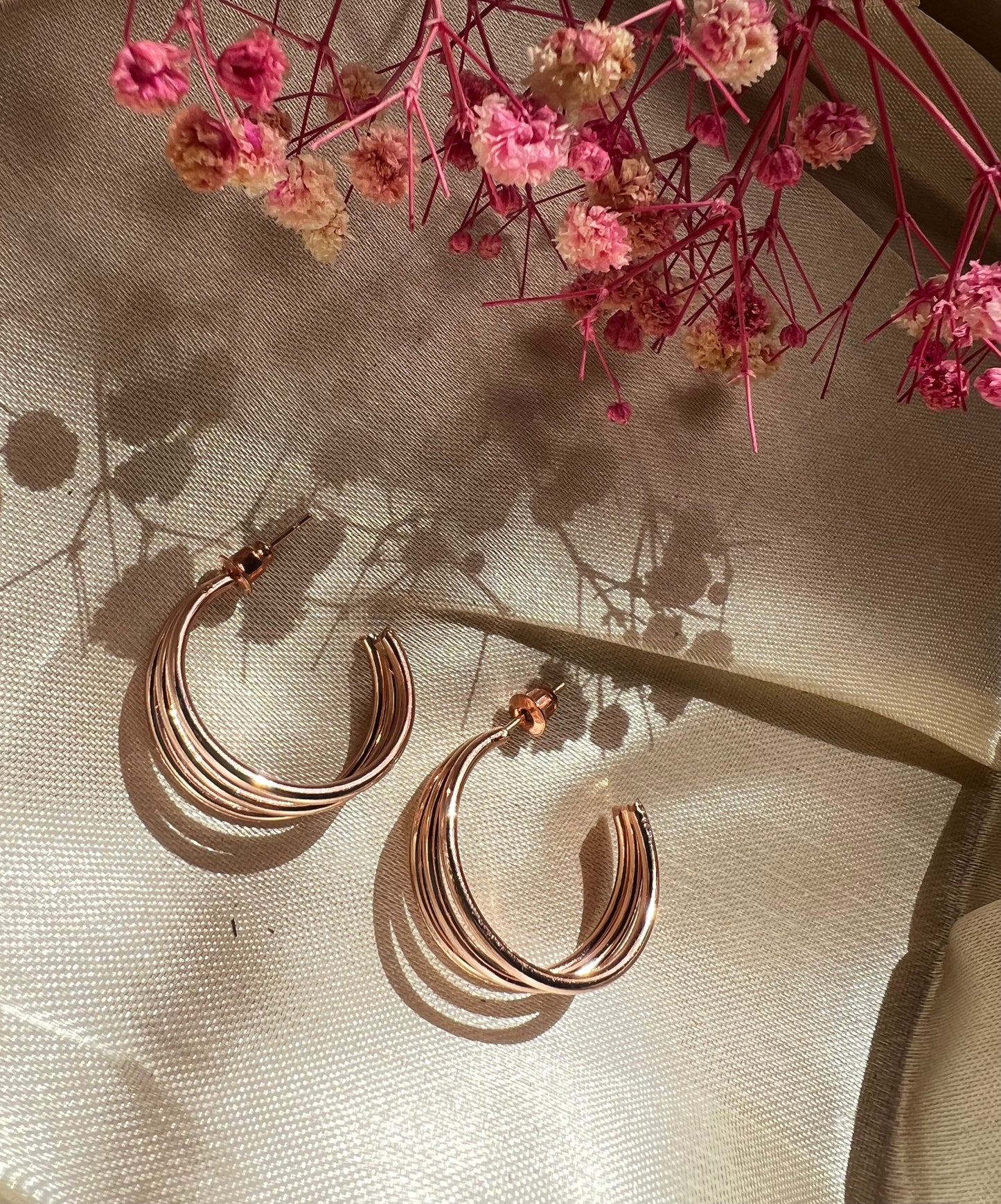 Triple Arc Rose Gold Hoops