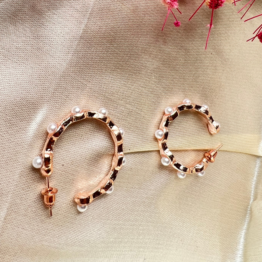 Pearl-Studded Rose Hoops