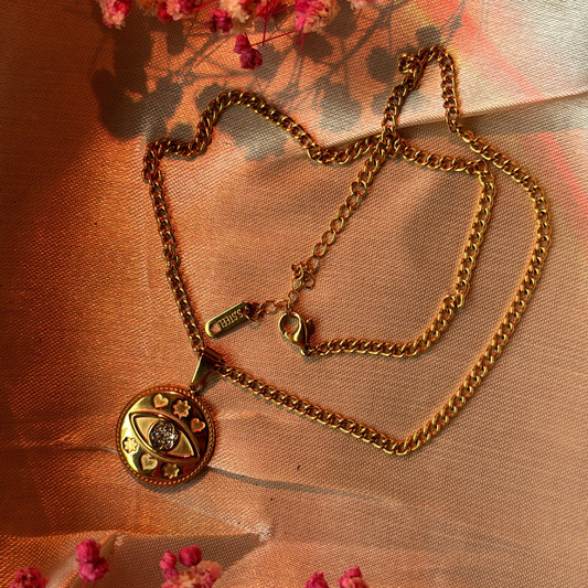 Golden Glimmer Eye Pendant Necklace
