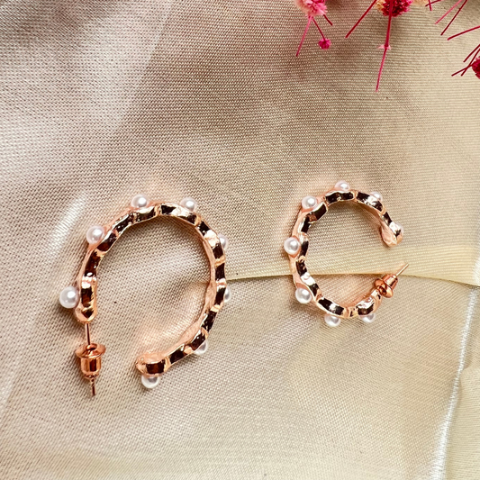 Pearl-Studded Rose Hoops