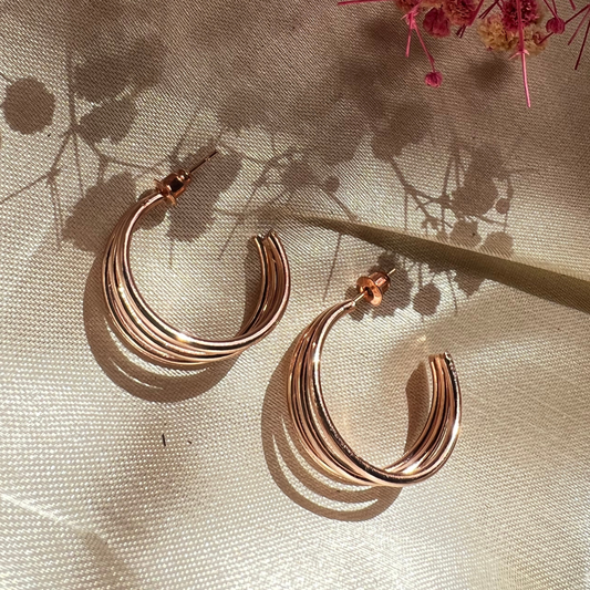 Triple Arc Rose Gold Hoops